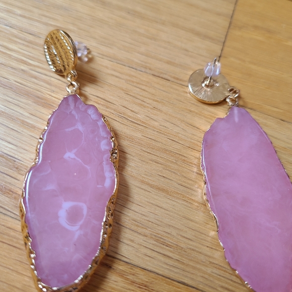 Geometric Plastic Resin Fashion Long Earrings Pink - Picture 2 of 9